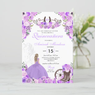 Lila Paars Charra Floral Boots Quinceañera Kaart