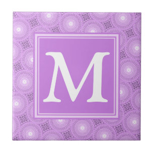 Lila paars de cirkelspatroon van het monogram tegeltje