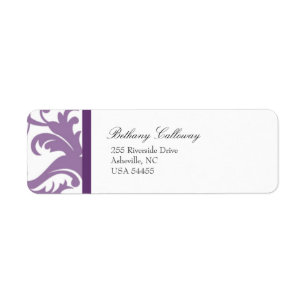 Lila Paars Elegant Damask Return Address Label