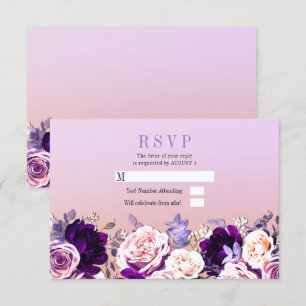 Lila Paars en Roze Blush Roos Floral Wedding RSVP Kaart