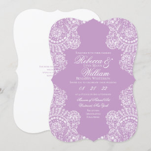 Lila Paars White Lace Elegant Vintage Wedding Kaart