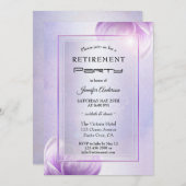 Lila Paarse Bloemen Uitnodiging van het Pensioenfe (Voorkant / Achterkant)
