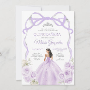 Lila Paarse Bow Princess Silver Crown Quinceañera Kaart