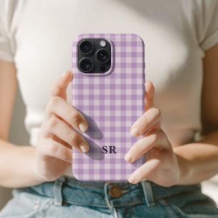 Lila Paarse Gingham Monogram Leraar Custom Moeder iPhone 15 Pro Max Hoesje