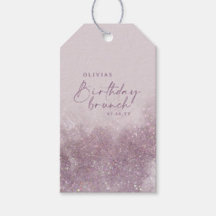 Lila paarse glitter elegant verjaardag brunch chic cadeaulabel
