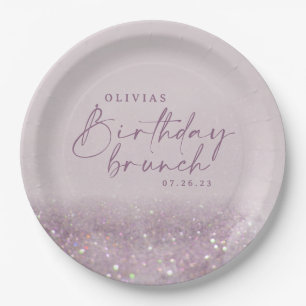 Lila paarse glitter elegant verjaardag brunch chic papieren bordje