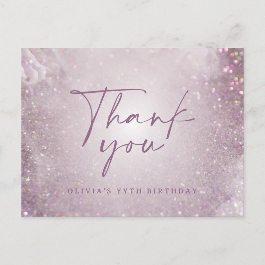 Lila paarse glitter elegante verjaardagsfeestje be briefkaart (Voorkant)