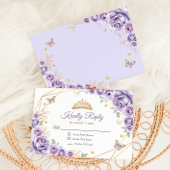 Lila Paarse Gouden Bloemen Quinceanera Reageer RSVP Kaartje