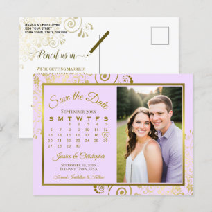Lila Paarse gouden bruiloft Save Date Calendar Fot Aankondigingskaart