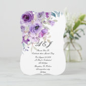 lila paarse huwelijksuitnodiging save the date (Staand voorkant)