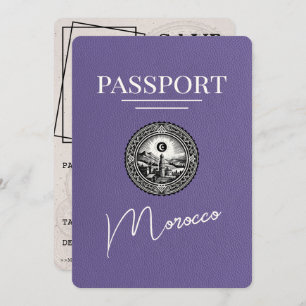 Lila Paarse Marokko Paspoort Bewaar de datum Save The Date