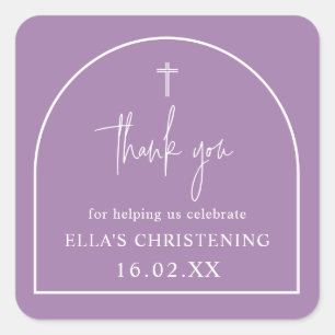 Lila Paarse Moderne Boog Minimalistische Doop Vierkante Sticker