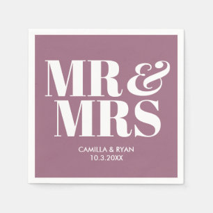 Lila Paarse Mr & Mrs gepersonaliseerde bruiloft se Servet