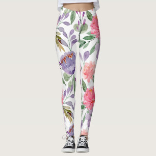 Lila Paarse pastel roze bloemmotief Leggings