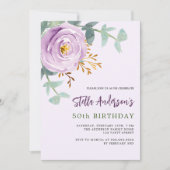 Lila paarse roos bloemengroen Verjaardag Kaart (Voorkant)