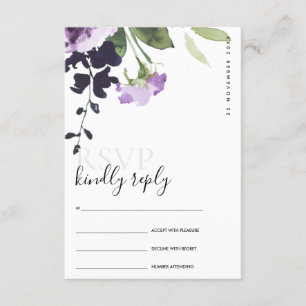LILA PAARSE ROOS FLORAL WATERVERF WEDDING RSVP INFORMATIEKAARTJE