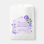 Lila Paarse Rozen & Vlinderbloemige Quinceañera Bedankzakje (Voorkant)