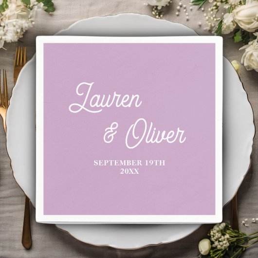 Lila Paarse Script minimalistische bruiloft Servet