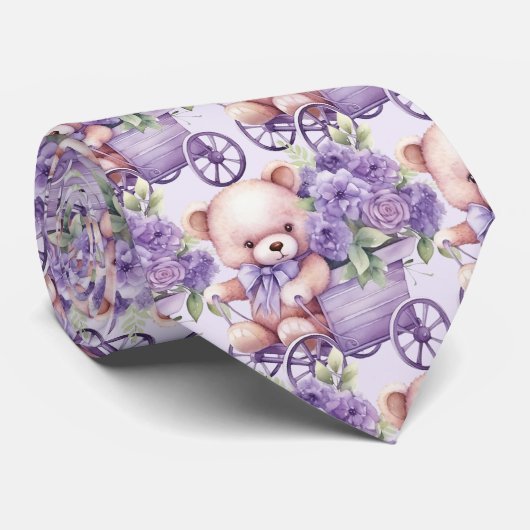 Lila Paarse teddybeer Stropdas (Opgerold)