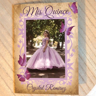 Lila Paarse Vlinders Quinceanera Uitnodiging
