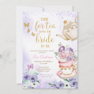 Lila Paarse Vlinders Vrijgezellenfeest Tea Party Kaart