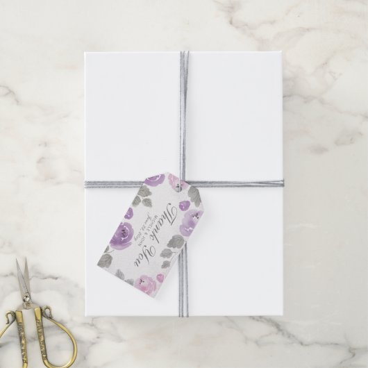 Lila Paarse Waterverf Rozen Dank je Labels Cadeaulabel (Met Touw)