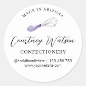 Lila Paarse Whisk Script gebakken met liefde Cater Ronde Sticker (Voorkant)