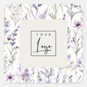 Lila Paarse Wildflower Butterfly Business Logo Vierkante Sticker