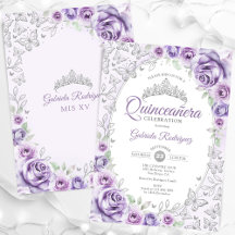 Lila Paarse Zilveren Bloemen Quinceanera