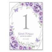 Lila Paarse Zilveren Bloemige Quinceanera Kaart (Achterkant)