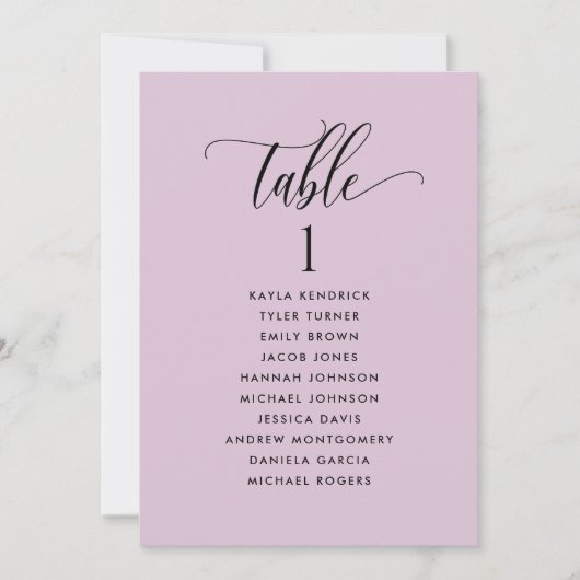 Lila Paarse Zitplan Kaarten met Gastennamen (Voorkant)