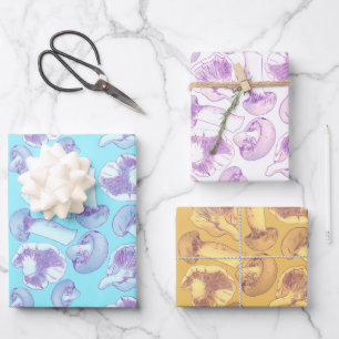  Lila paddenstoelenbotanisch patroon Inpakpapier Vel