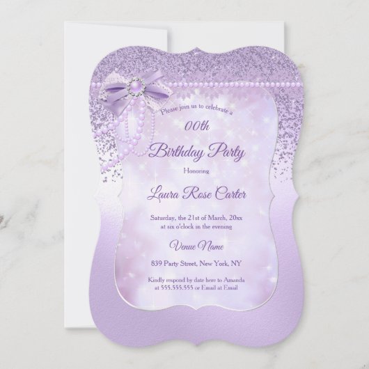 Lila parelaas glitter paars Birthday Party Kaart (Voorkant)
