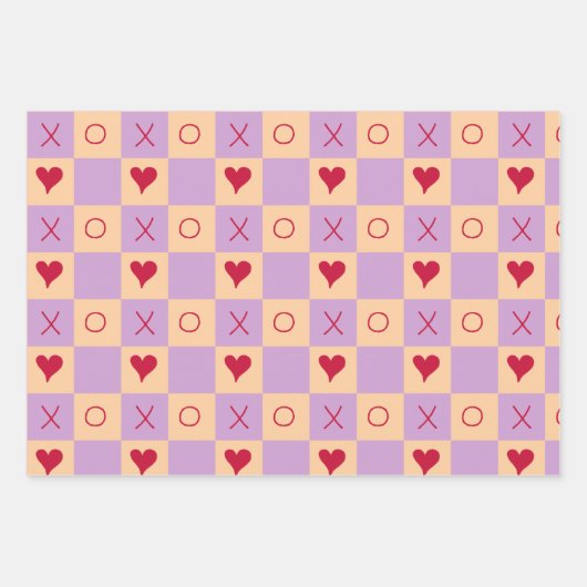 Lila Peach XO hart Geruit Inpakpapier Vel (Voorkant 2)