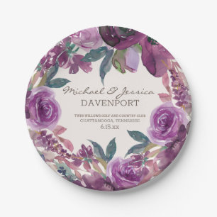 Lila Plum Paarse Waterverf Floral Wedding Papieren Bordje