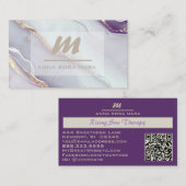 *~* Lila QR Marmeren Glam Luxe Glitter Initiaal AP Visitekaartje (Voorkant / Achterkant)