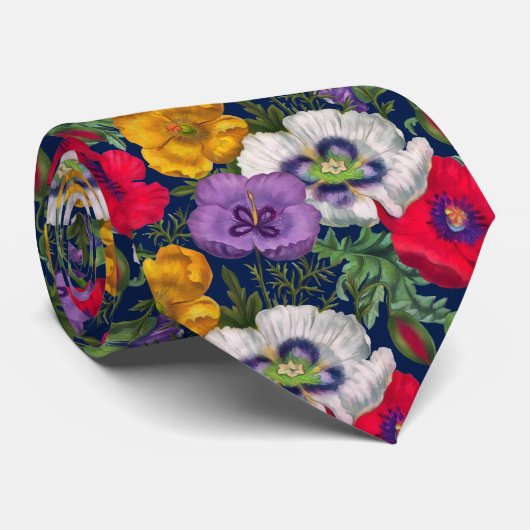 Lila rode witte gele mazen en groene bladeren stropdas (Opgerold)