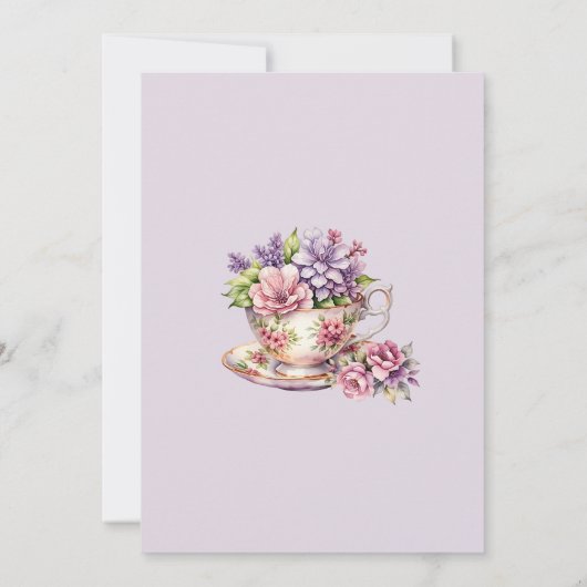 Lila Roze Bloemen Whimsical Tea Baby Meisje Douche Kaart (Achterkant)