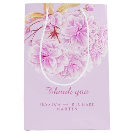 Lila roze bloesem bloemen kunst bruiloft dank u medium cadeauzakje (Voorkant)