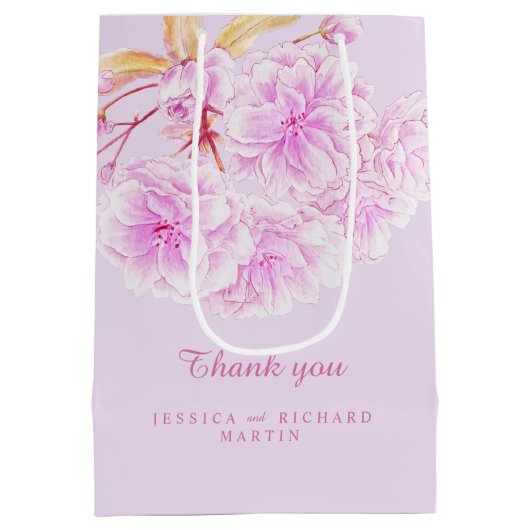 Lila roze bloesem bloemen kunst bruiloft dank u medium cadeauzakje (Achterkant)