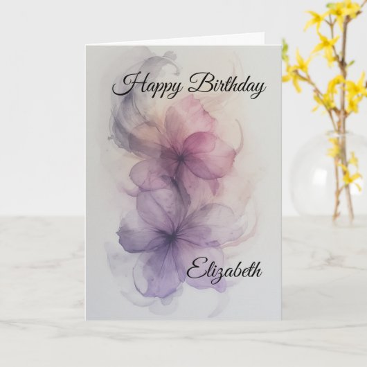 Lila, roze en grijs bloemenontwerp kaart (Gele Bloem)