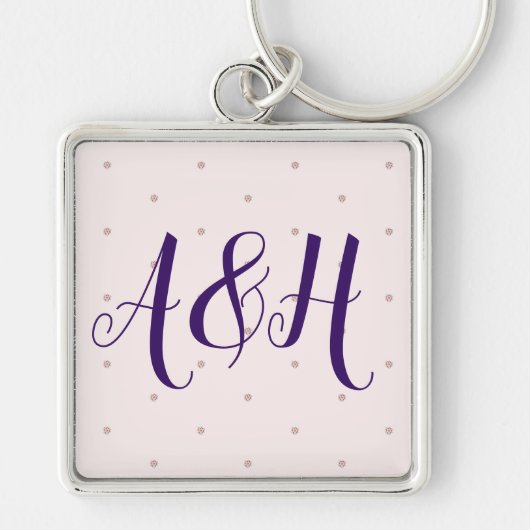 Lila Roze Modern Paar Monogram Valentijnsdag Sleutelhanger (Voorkant)