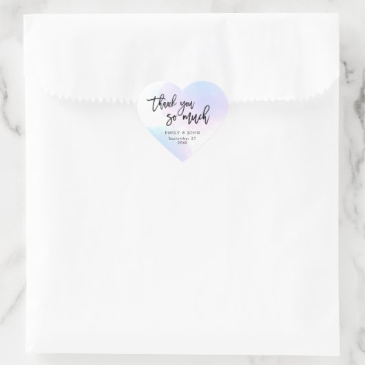 Lila/Roze Waterverf/Script Bruiloft Bedankt Hart Sticker (Tas)