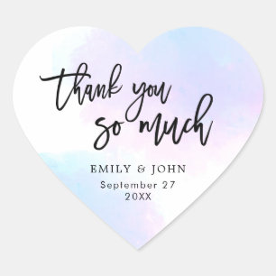  Lila/Roze Waterverf/Script Bruiloft Bedankt Hart Sticker
