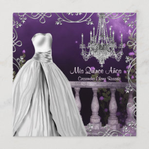 Lila Rozen Kroonluchter Quinceanera Kaart
