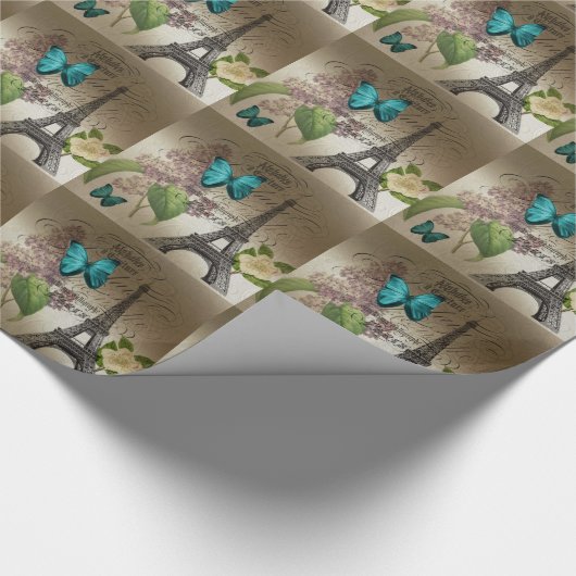 lila scripts moderne  parijs eiffeltoren cadeaupapier (Hoek)