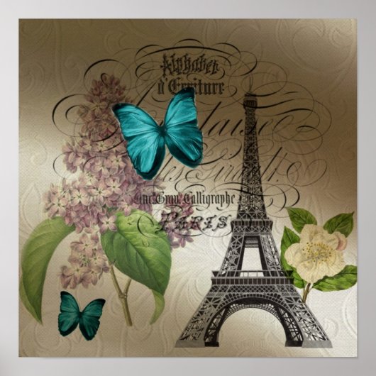 lila scripts moderne  parijs eiffeltoren poster (Voorkant)