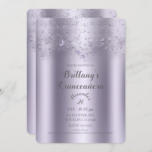Lila Shimmer Flutter Vlinder Quinceañera Kaart (Voorkant / Achterkant)