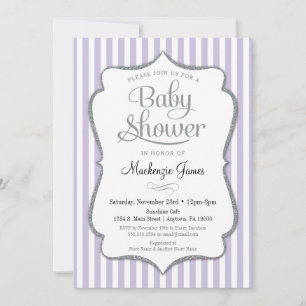 Lila Silver Baby shower Invitation Lavender Grey Kaart
