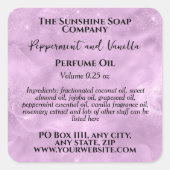 Lila Sparkles Parfum Roller Flesetiket Vierkante Sticker (Voorkant)